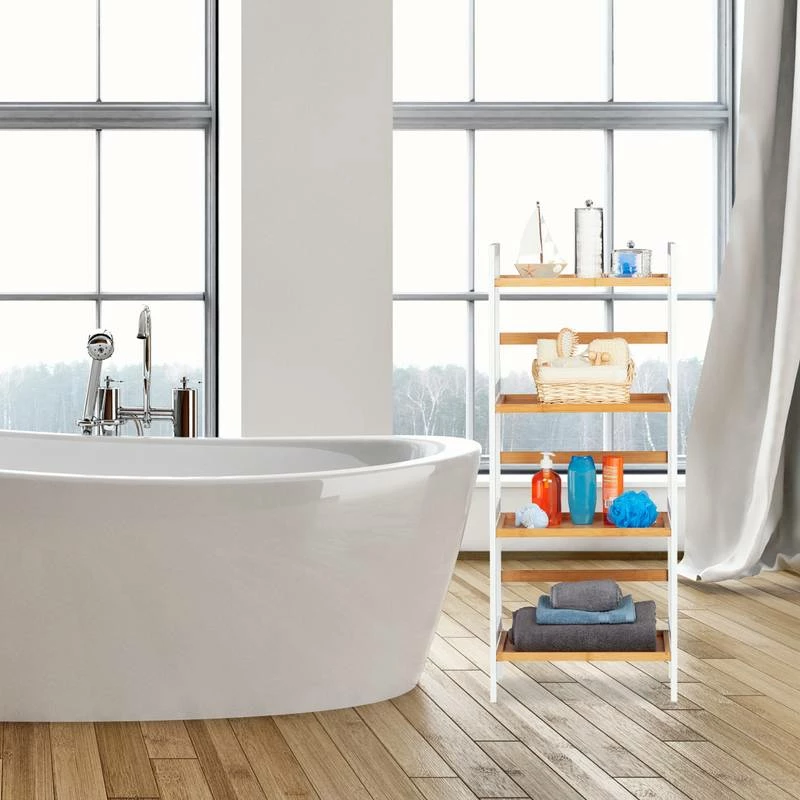 Etagère De Bain En Bambou Blanche 5 Etagère De Bain En Bambou Blanche – Image 3