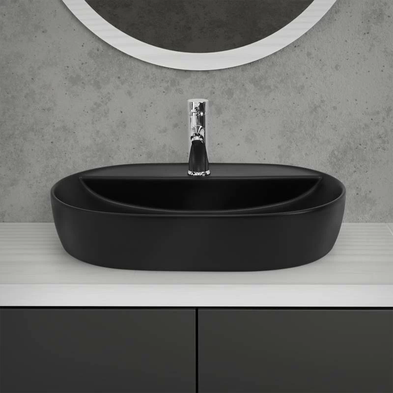 Lavabo Ovale 60x40x12cm Noir Céramique 3 Lavabo Ovale 60x40x12cm Noir Céramique – Image 2