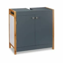 Placard Dessous De Lavabo Bambou Gris