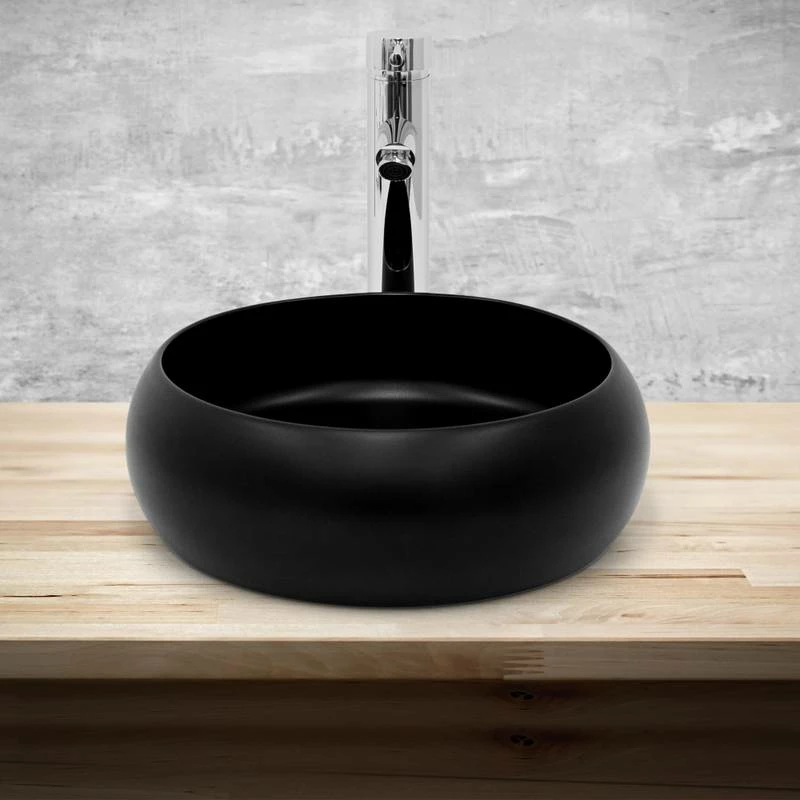 Lavabo Ø35x30cm Noir En Céramique 4 Lavabo Ø35x30cm Noir En Céramique – Image 2