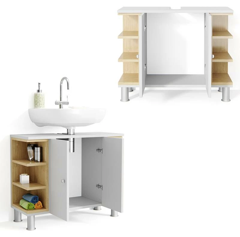 Meuble Sous-lavabo Aquis Blanc/chêne 5 Meuble Sous-lavabo Aquis Blanc/chêne – Image 3